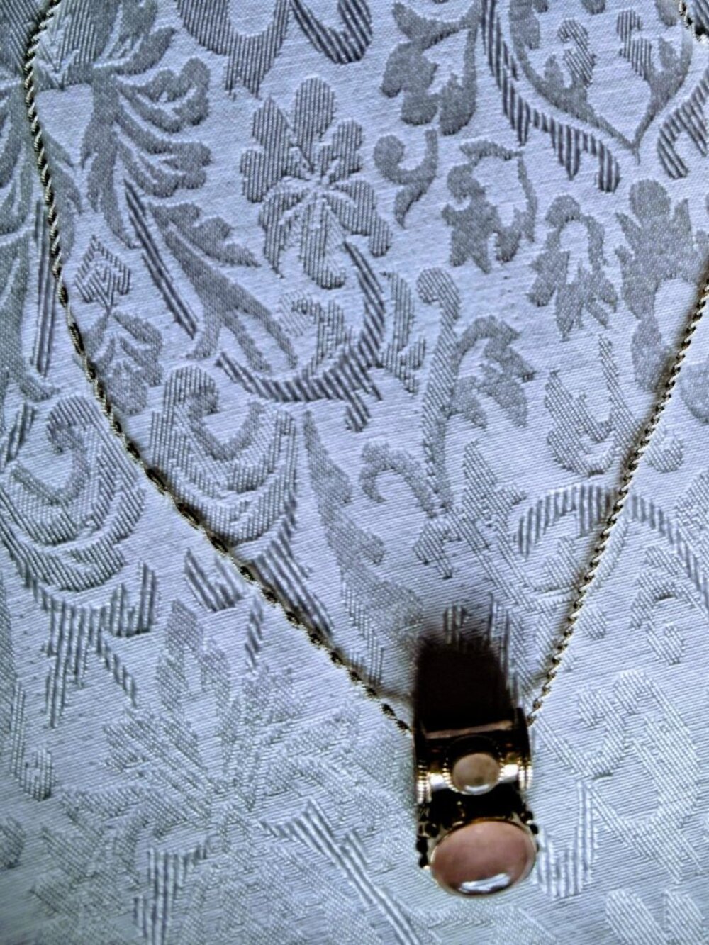 NWOT STERLING SILVER 1.5" PEACH CHAMBRAY 925 PENDANT & 22.5" 925 SINGAPORE CHAIN